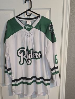 Riders Mens' White and Green Hockey Jersey